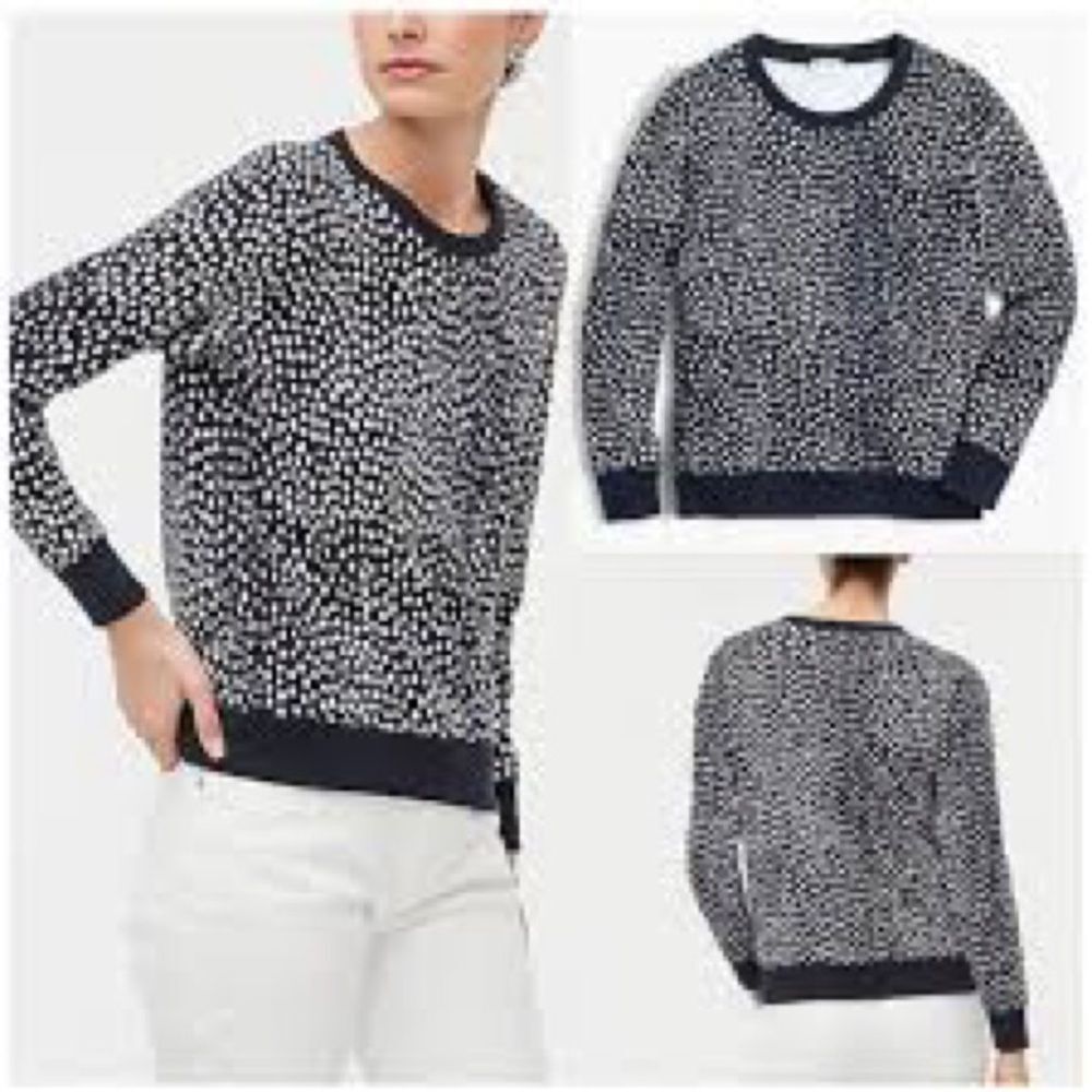 J. Crew polk dots Printed Crewneck Sweatshirt Size M Navy White NWOT